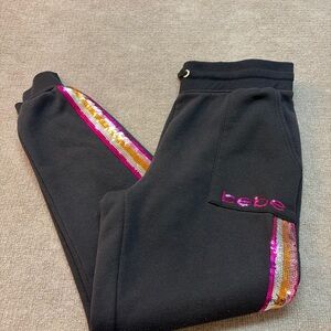Bebe Black Joggers with Pink and Gold Accents 1866